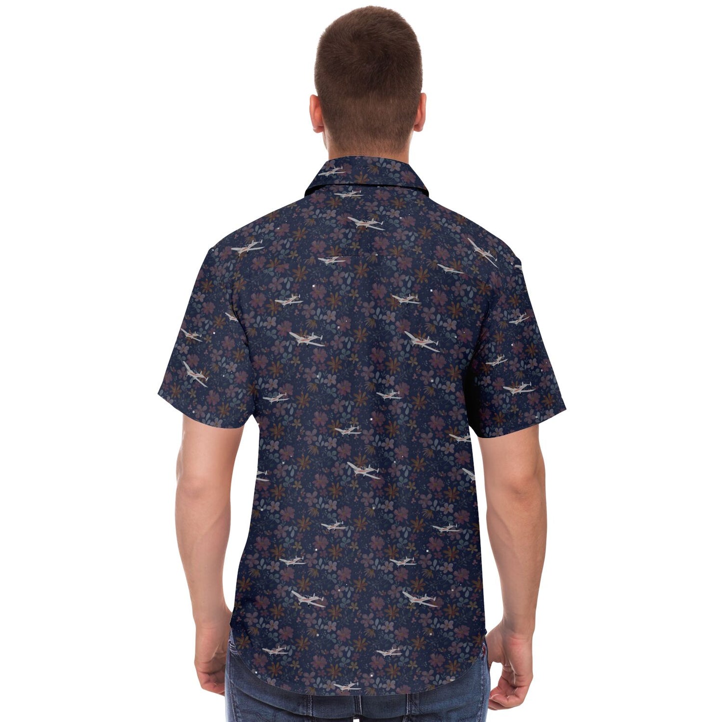 ErCoupe printed Short Sleeve Button Down Shirt - dark floral - poplin