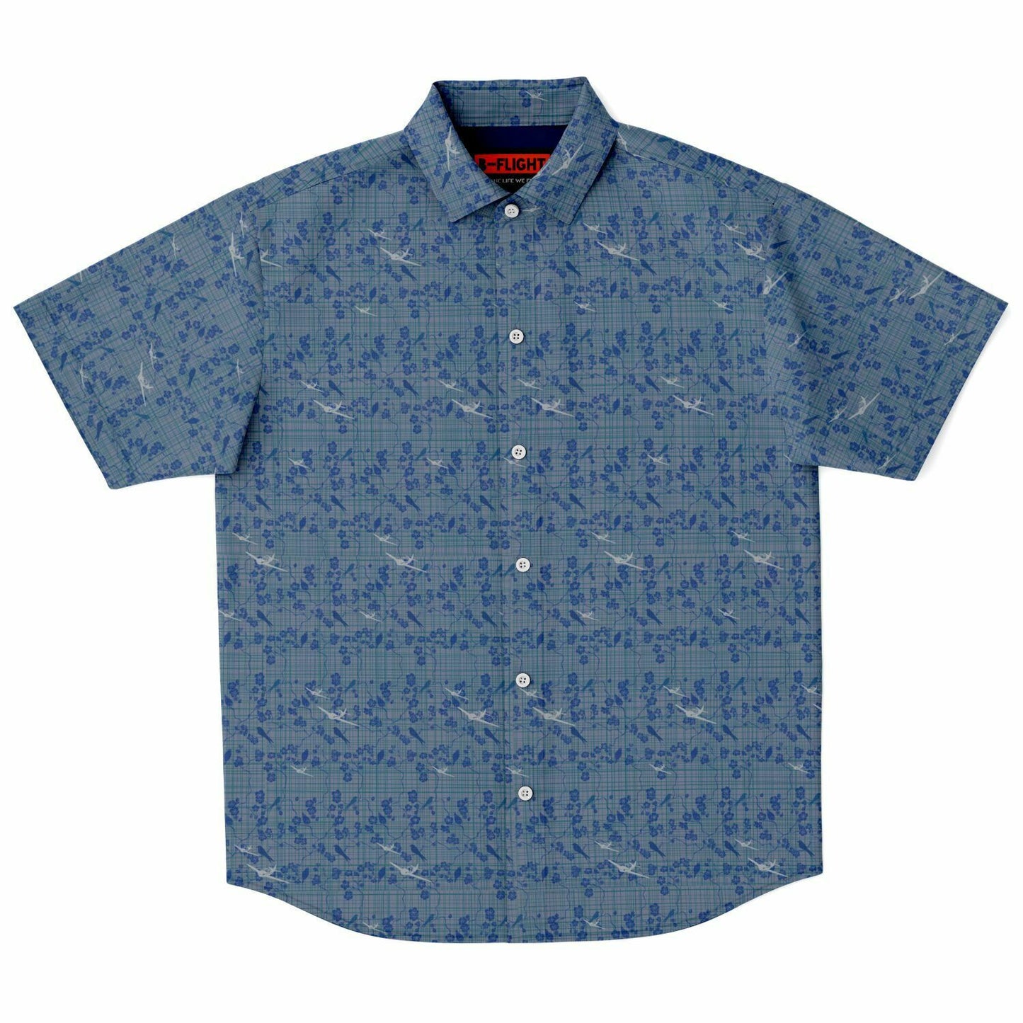Button-down shirt SWIFT aircraft Short Sleeve whimsical navy background print
