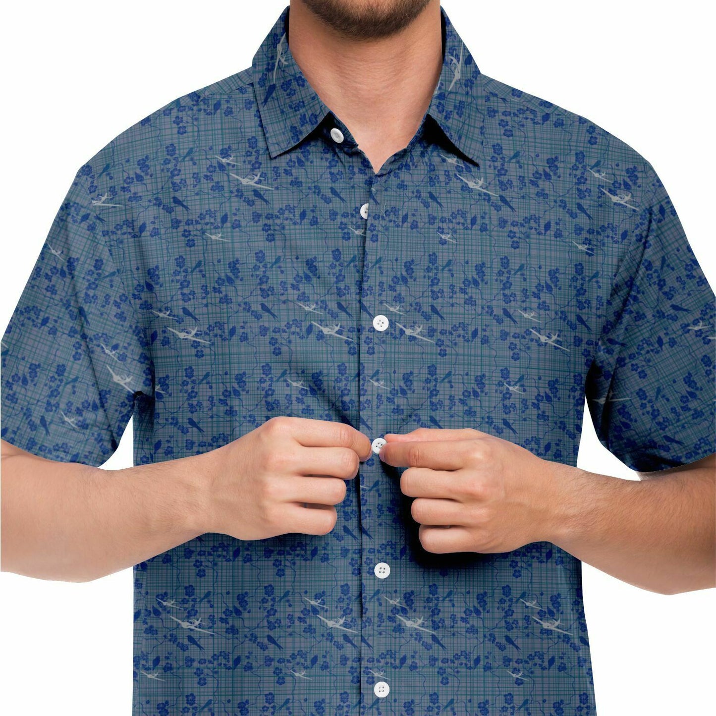 Button-down shirt SWIFT aircraft Short Sleeve whimsical navy background print
