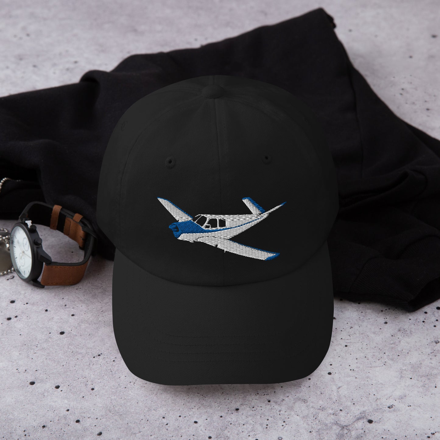 V-Tail BONANZA White-Blue Embroidered Classic Cotton Twill Aviation Hat.