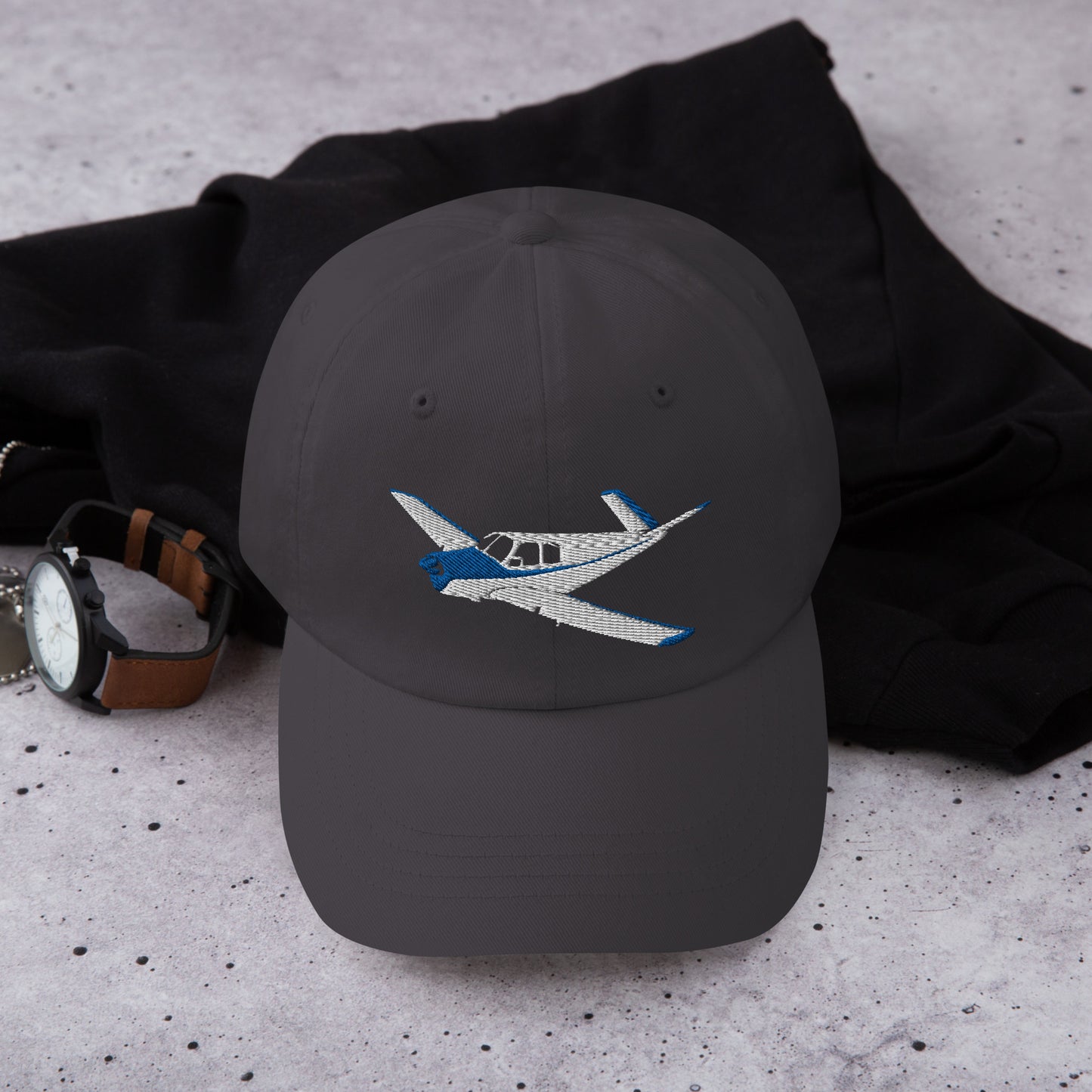 V-Tail BONANZA White-Blue Embroidered Classic Cotton Twill Aviation Hat.