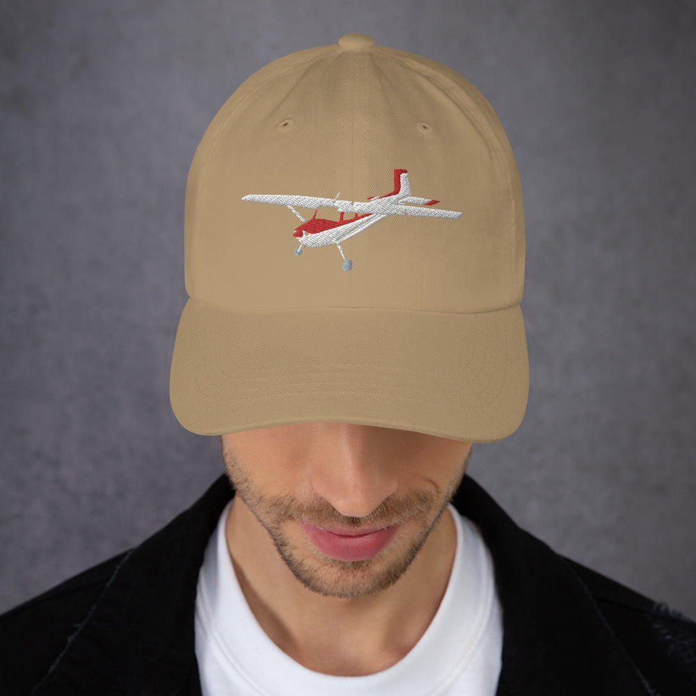 CESSNA 180 Skywagon White-Red CUSTOM N Number Embroidered cotton chino twill cap - Minimum 3 order