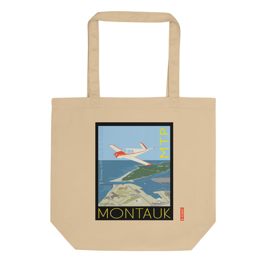 BONANZA V-TAIL  Aviation Eco Organic cotton Tote Bag - Vintage style graphic Montauk Airport MTP New York