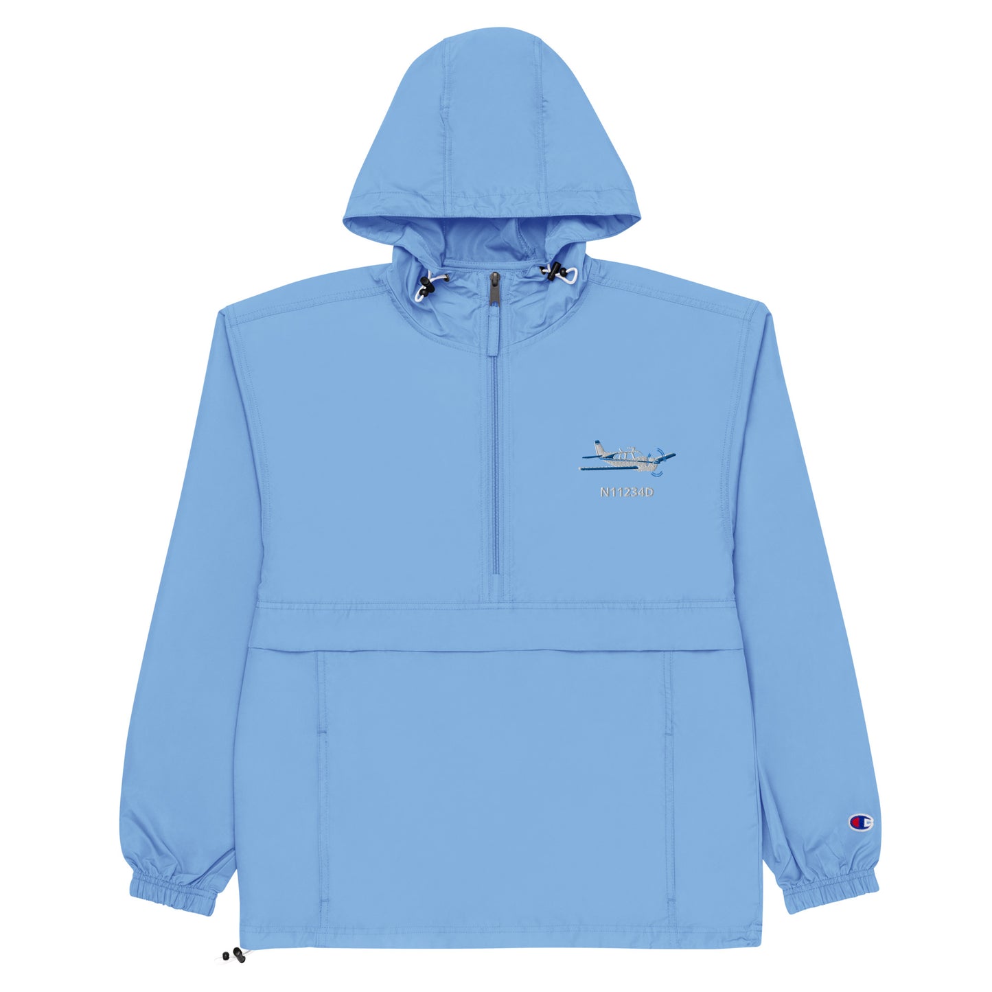 BONANZA F33 Blue - white plane CUSTOM N NUMBER  Aviation Rain weather proof Embroidered Champion Packable Zip Jacket