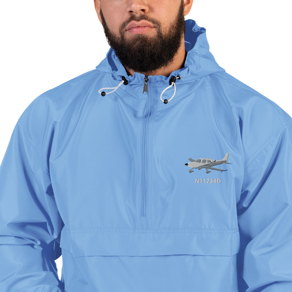 CIRRUS White-grey CUSTOM N Number Aviation Rain weather proof Embroidered Champion Packable Zip Jacket