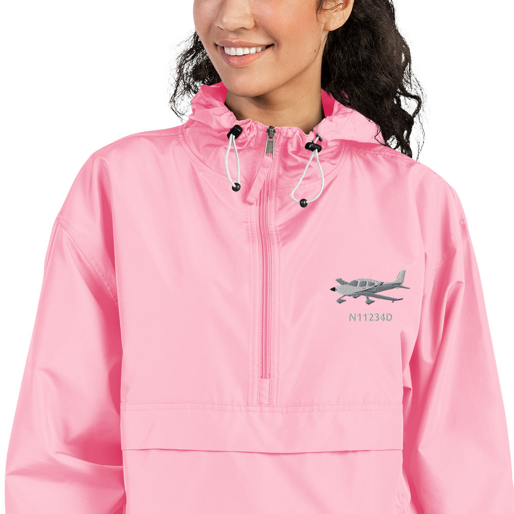 CIRRUS White-grey CUSTOM N Number Aviation Rain weather proof Embroidered Champion Packable Zip Jacket