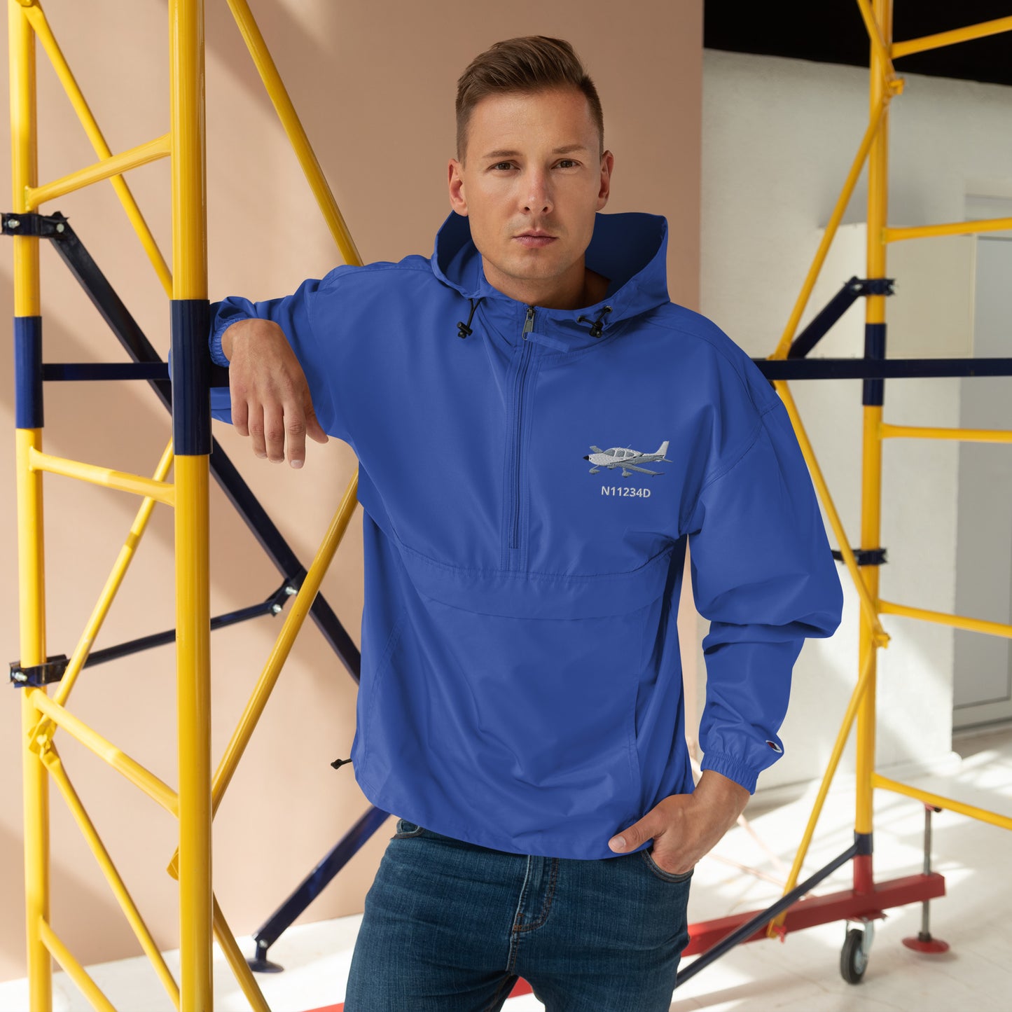 CIRRUS White-grey CUSTOM N Number Aviation Rain weather proof Embroidered Champion Packable Zip Jacket