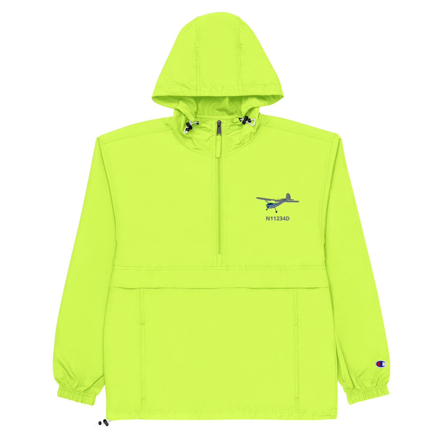 CESSNA 140 Polished grey - Blue CUSTOM N NUMBER Aviation Rain weather proof Embroidered Champion Packable Zip Jacket