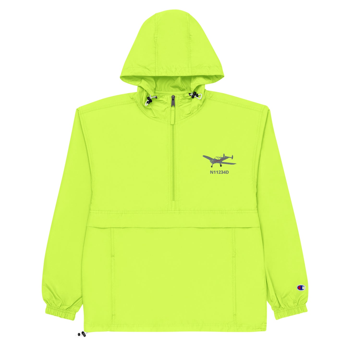 ERCOUPE polished grey - red trim CUSTOM N Number Aviation Rain weather proof Embroidered Champion Packable Zip Jacket