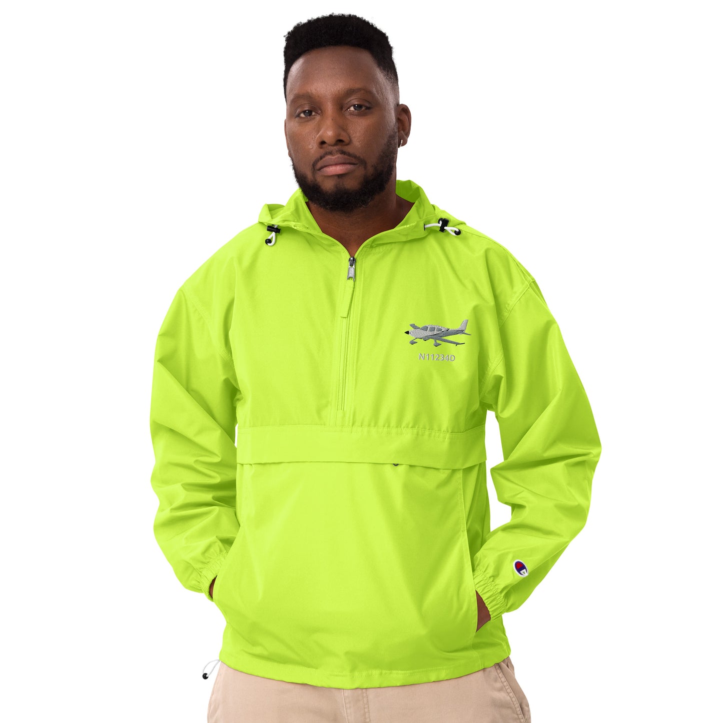 CIRRUS White-grey CUSTOM N Number Aviation Rain weather proof Embroidered Champion Packable Zip Jacket