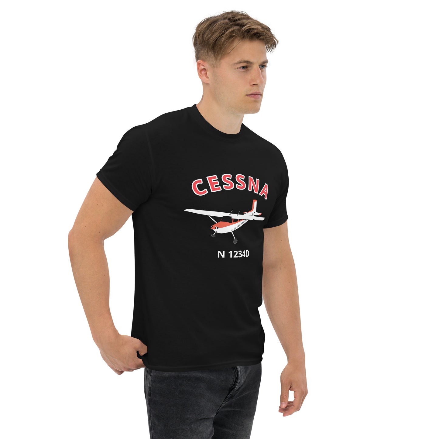 CESSNA 180  White with red trim CUSTOM N Number classic fit cotton aviation tee