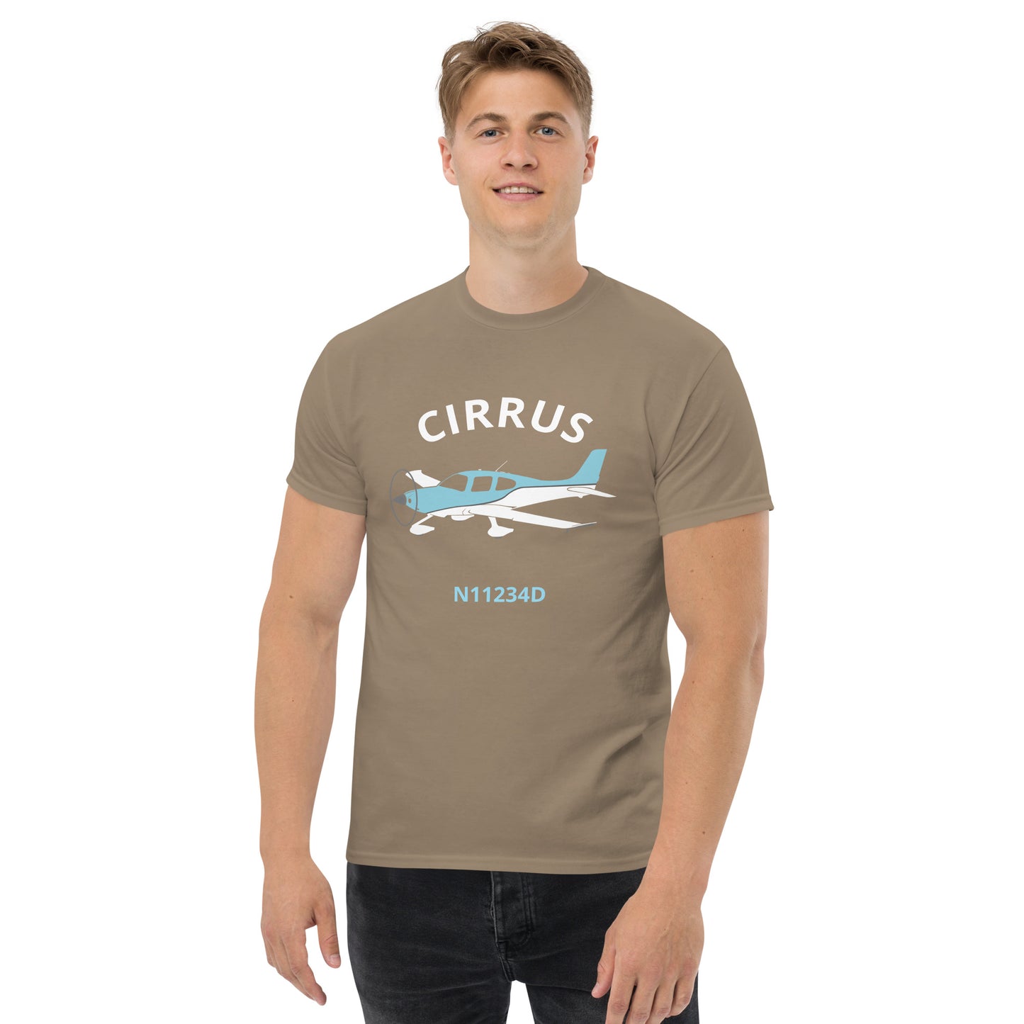 CIRRUS Blue-White  CUSTOM N Number Men's classic fit aviation tee