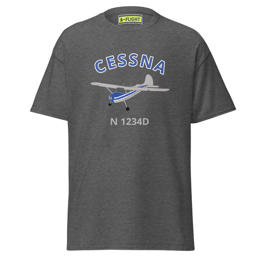 CESSNA 170 polished fuselage with blue trim CUSTOM N Number  classic cotton aviation tee