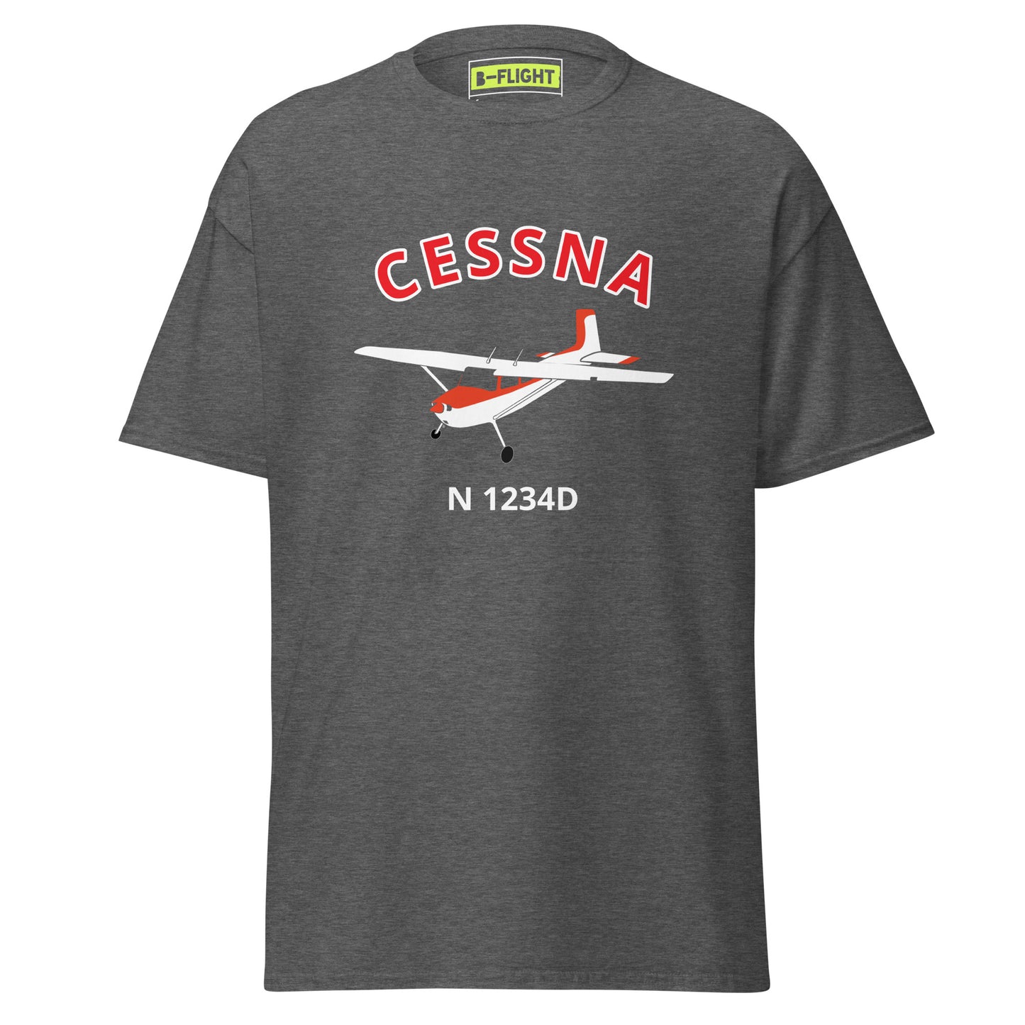 CESSNA 180  White with red trim CUSTOM N Number classic fit cotton aviation tee