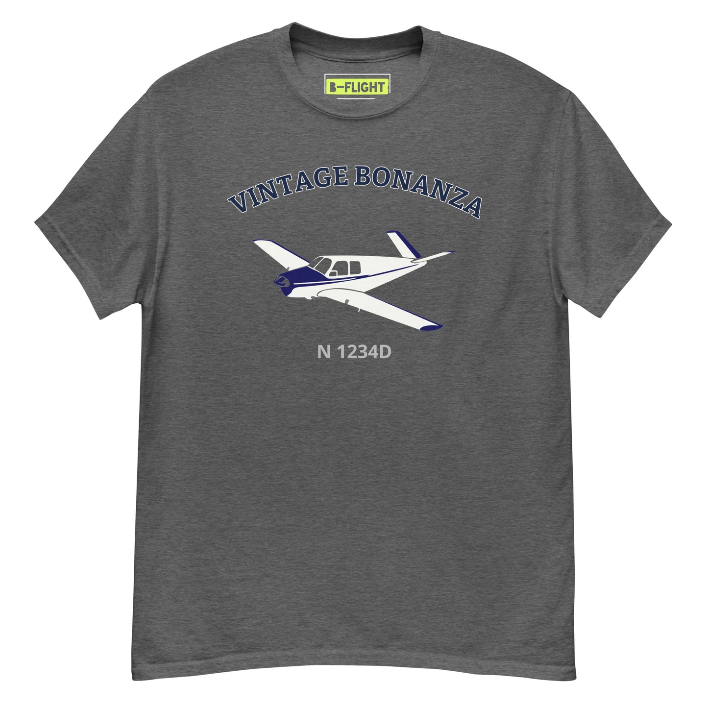 V-TAIL BONANZA White- blue CUSTOM N Number graphic printed Men's classic fit  aviation tee