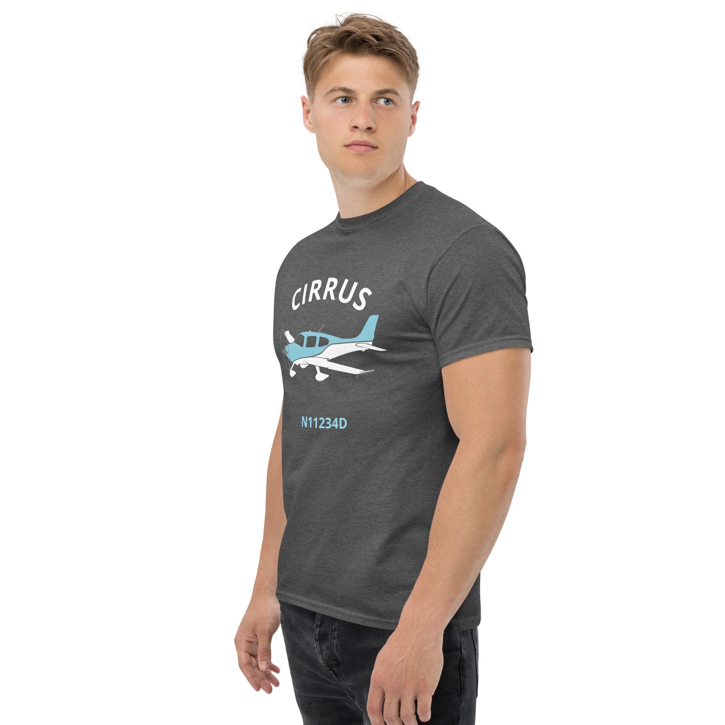 CIRRUS Blue-White  CUSTOM N Number Men's classic fit aviation tee