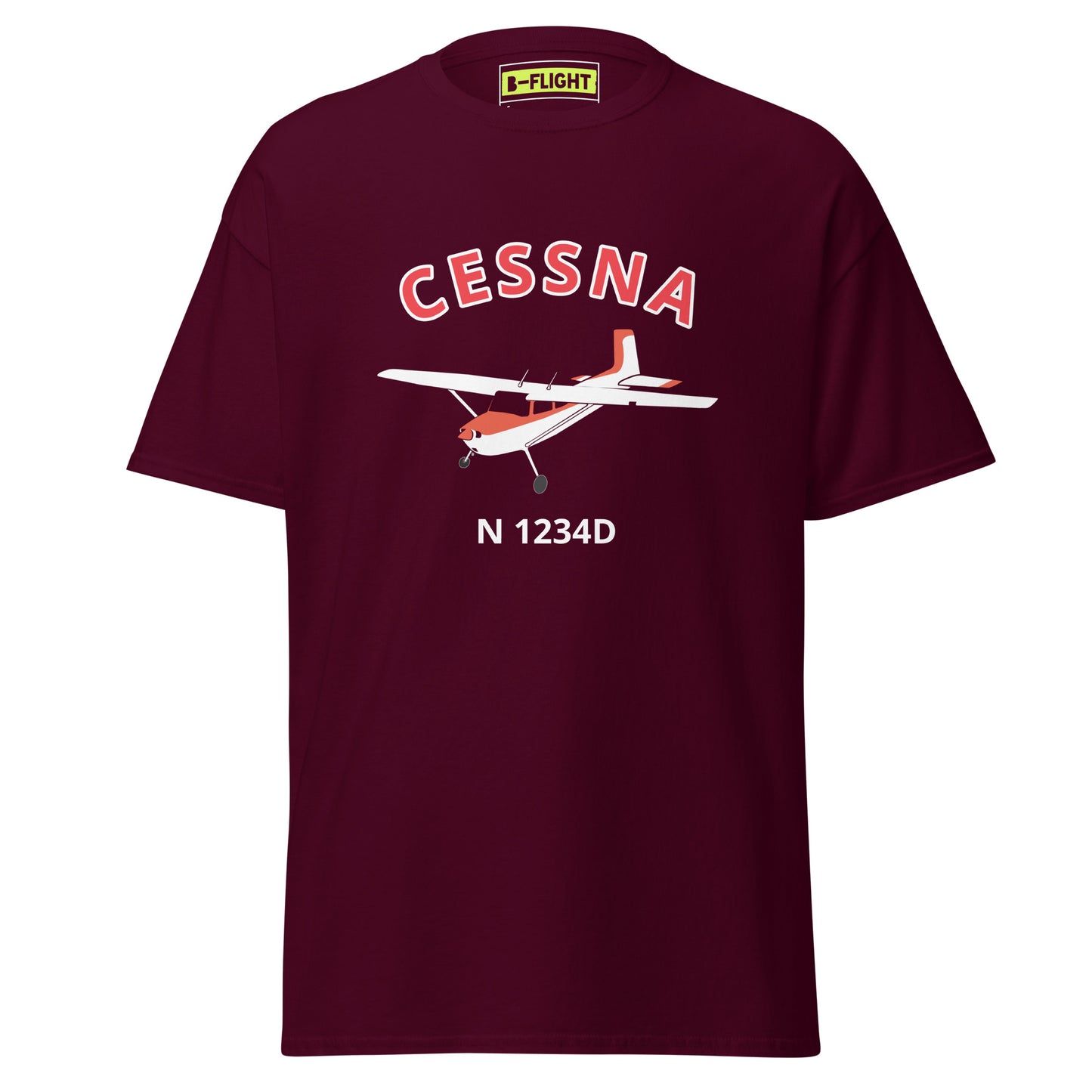 CESSNA 180  White with red trim CUSTOM N Number classic fit cotton aviation tee