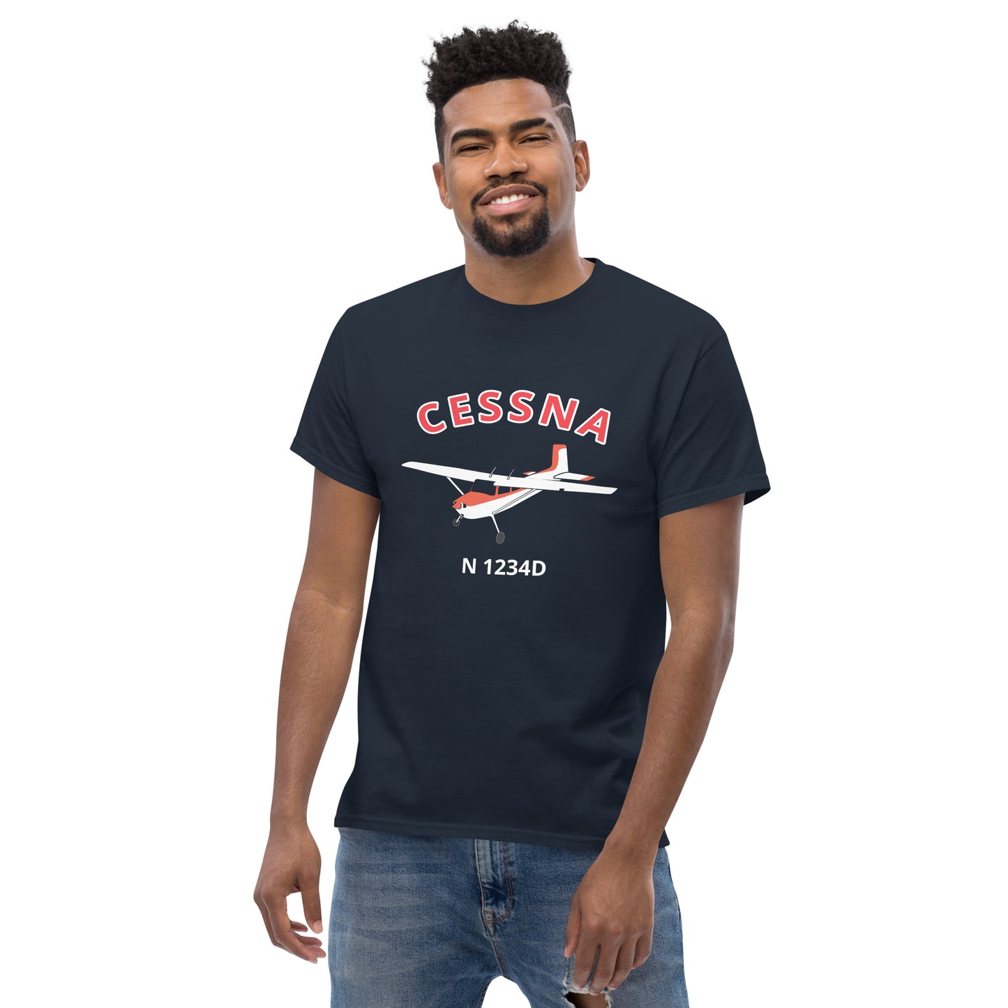 CESSNA 180  White with red trim CUSTOM N Number classic fit cotton aviation tee