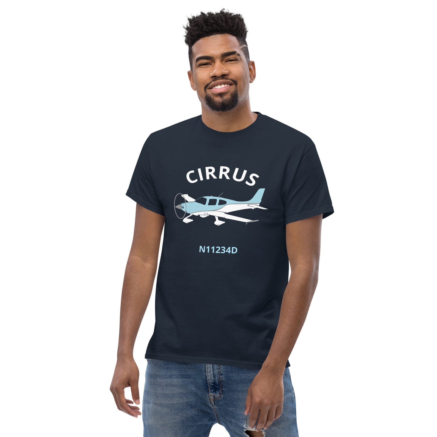 CIRRUS Blue-White  CUSTOM N Number Men's classic fit aviation tee