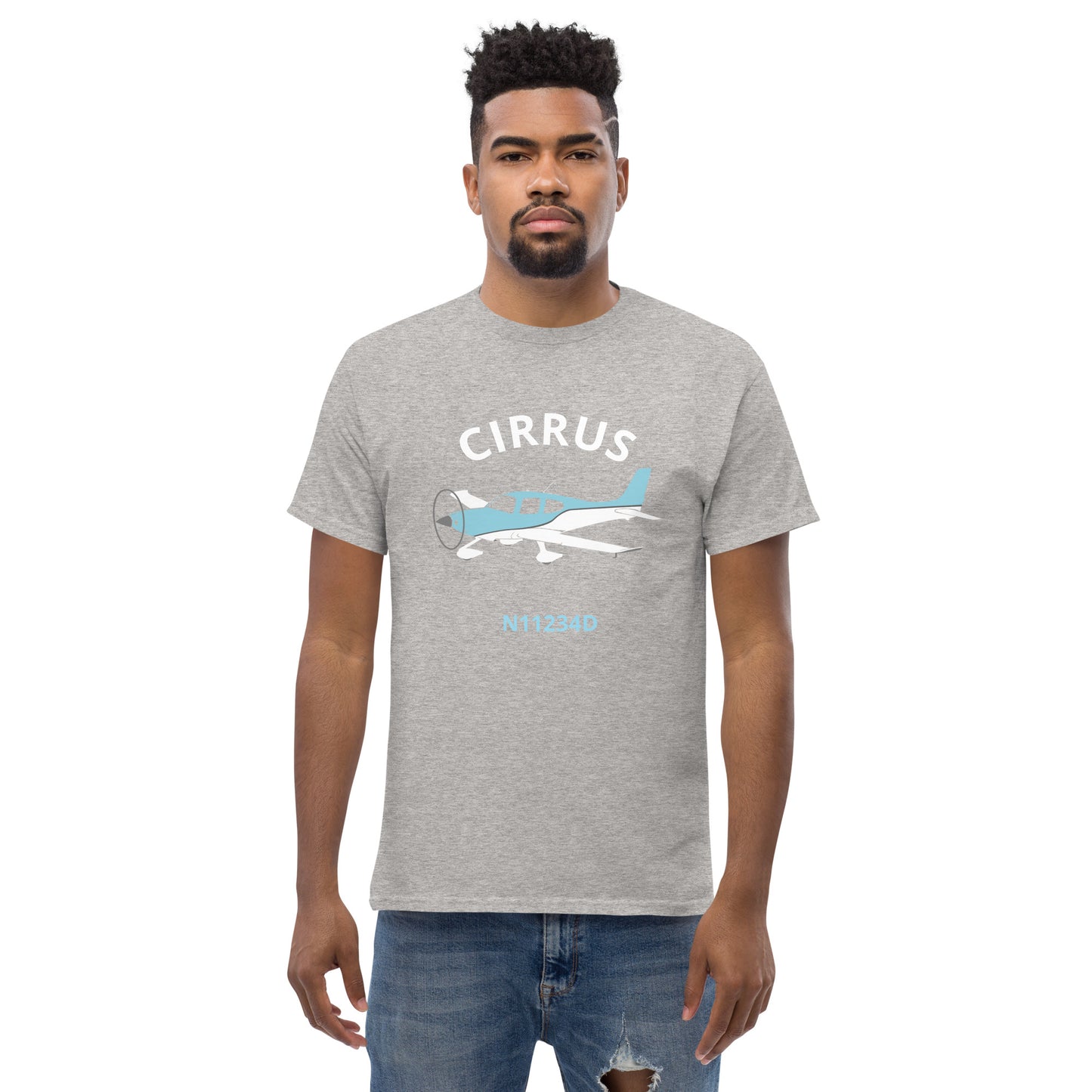 CIRRUS Blue-White  CUSTOM N Number Men's classic fit aviation tee