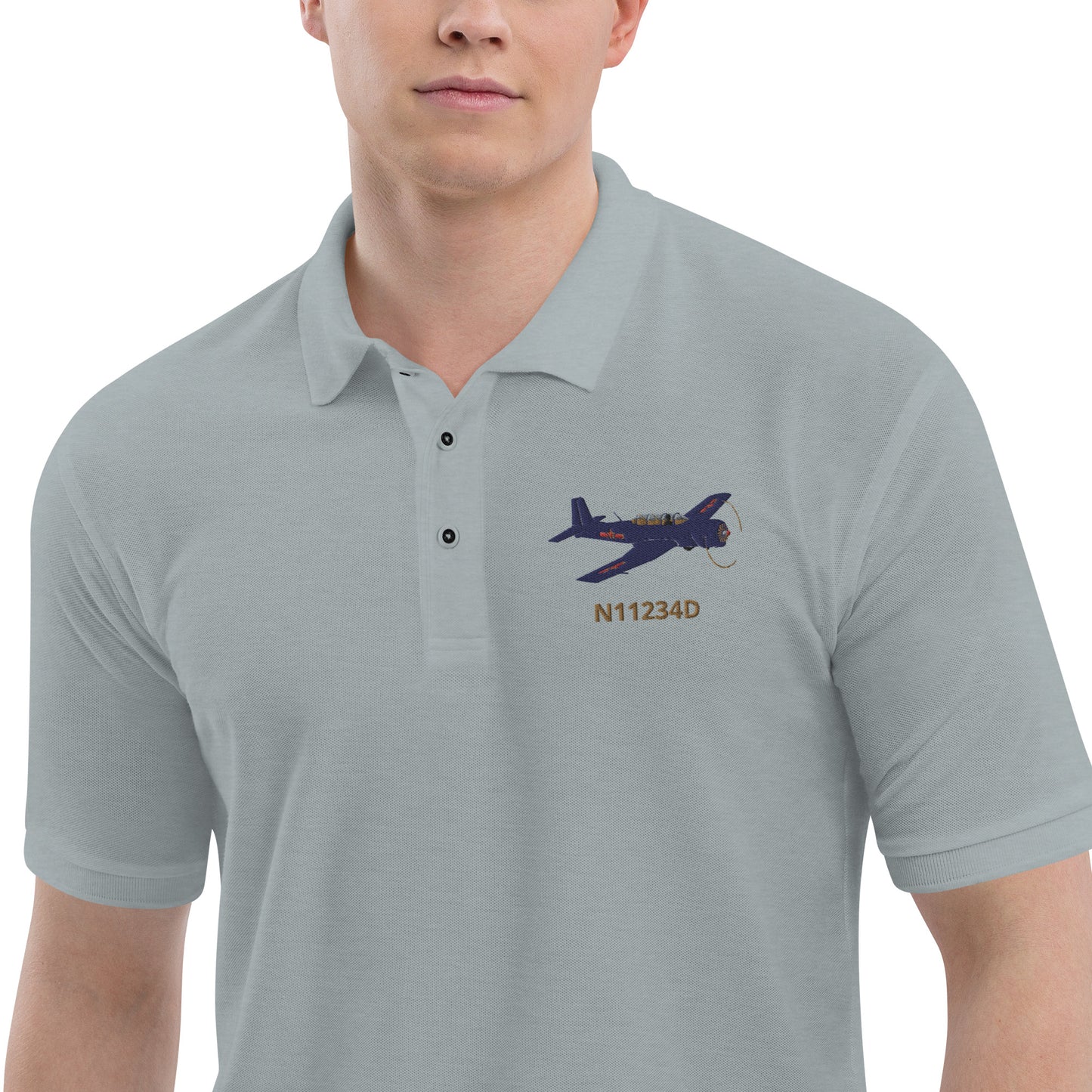 Warbird Nanchang CJ-6 CUSTOM N Number Embroidered Men's Premium Aviation Polo