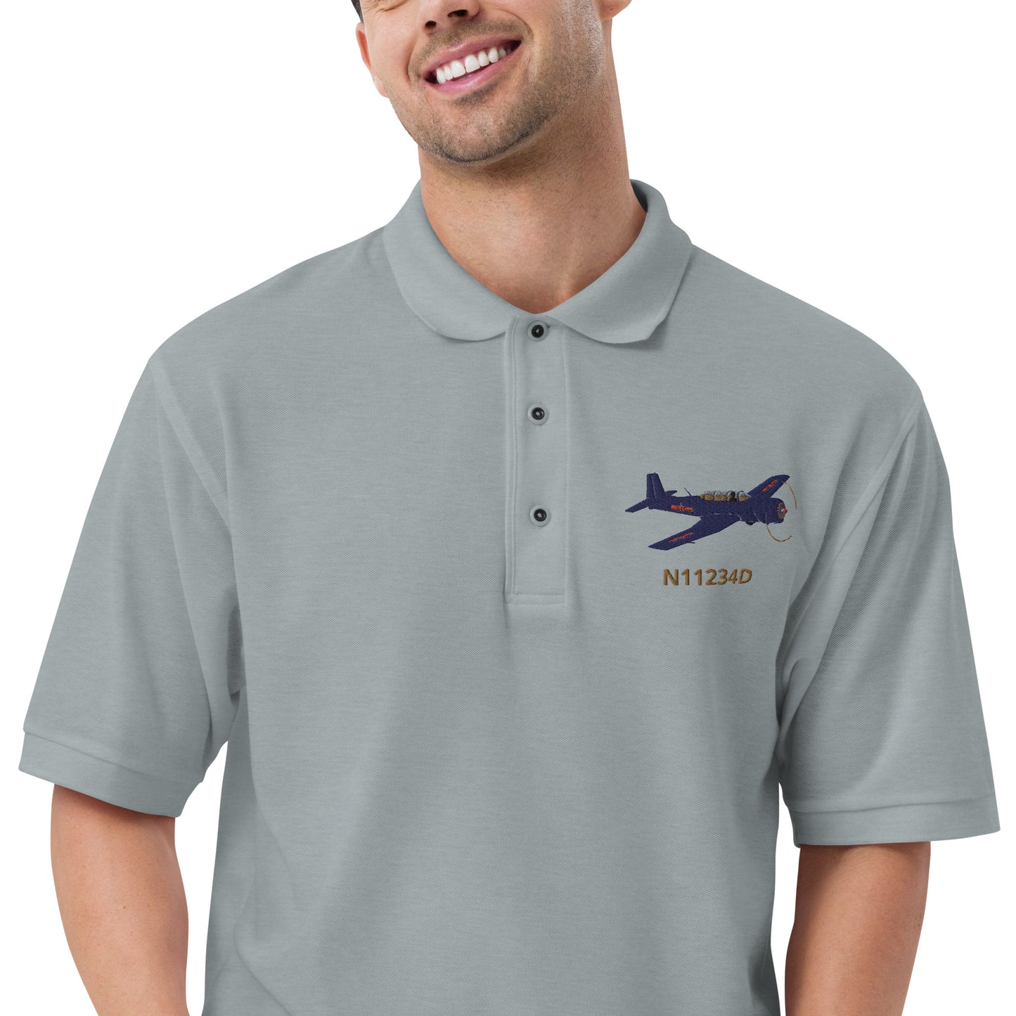 Warbird Nanchang CJ-6 CUSTOM N Number Embroidered Men's Premium Aviation Polo