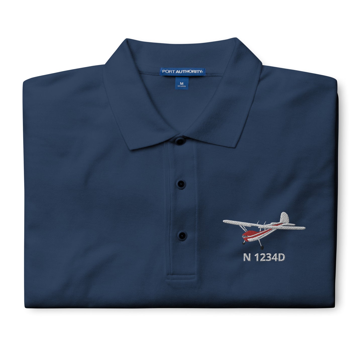 CESSNA 140 White-Red CUSTOM N Number Embroidered Men's Premium Aviation Polo