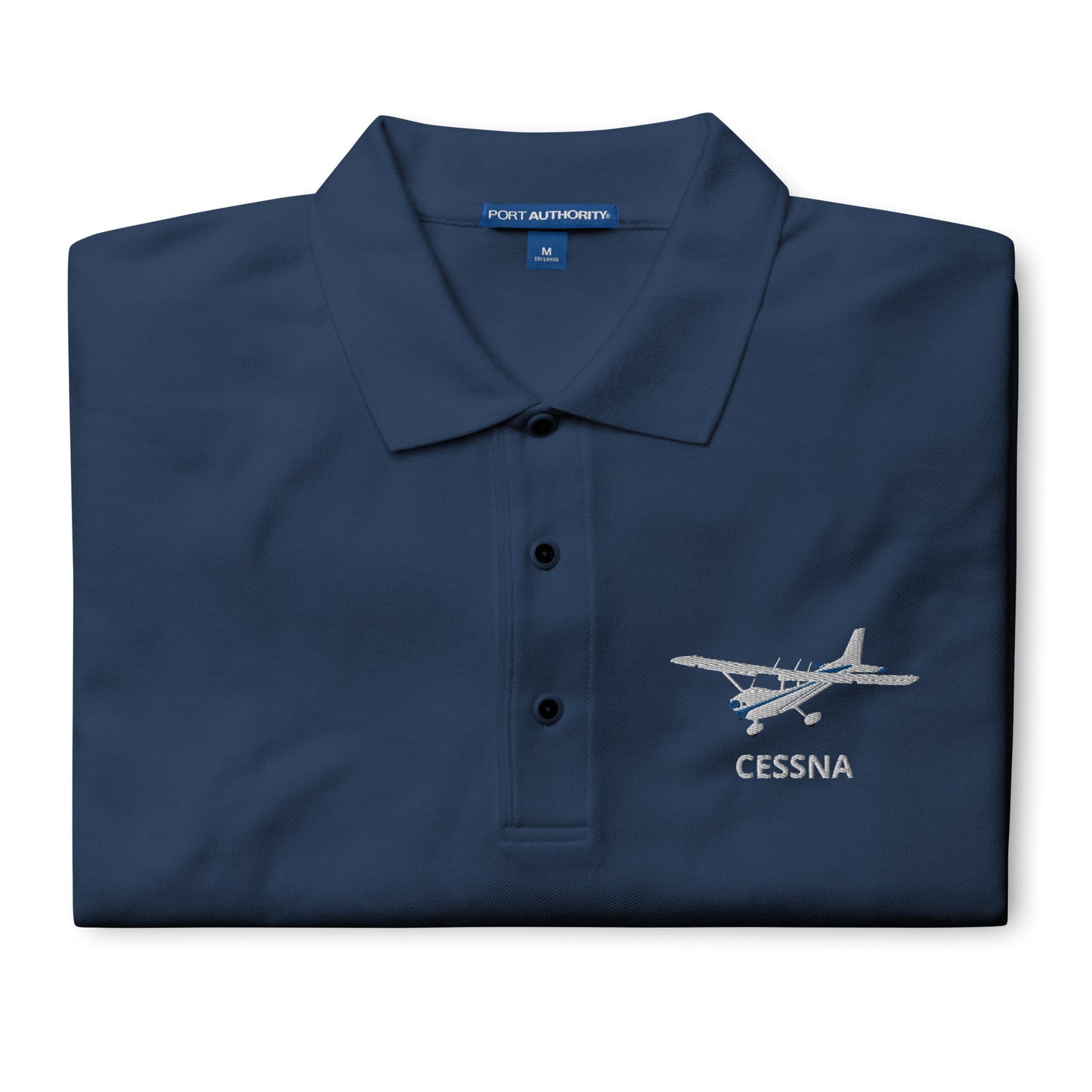 CESSNA 172 White-Blue Embroidered Premium Men's Aviation Polo