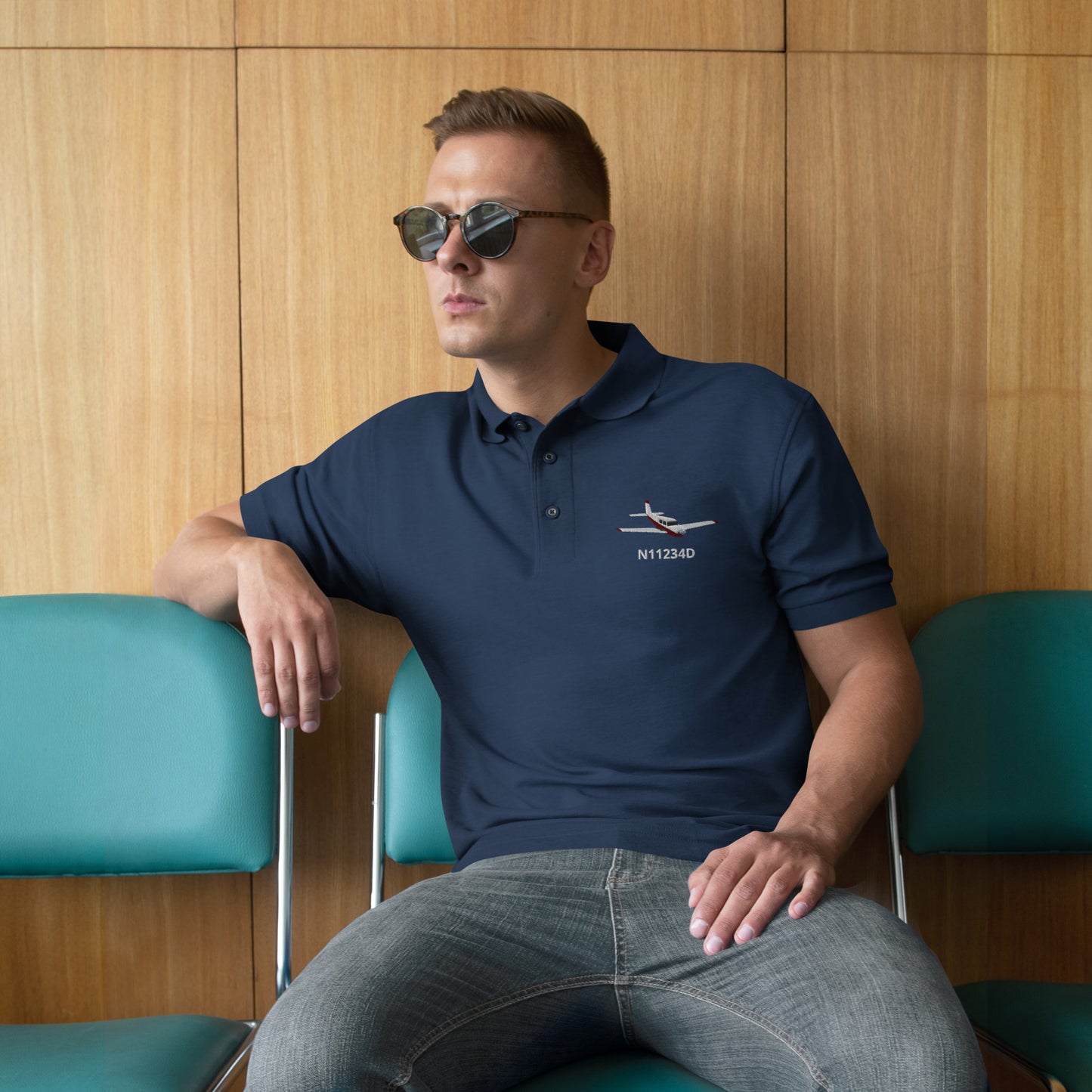 PIPER COMANCHE - CUSTOM N Number Embroidered Men's Premium Aviation Polo