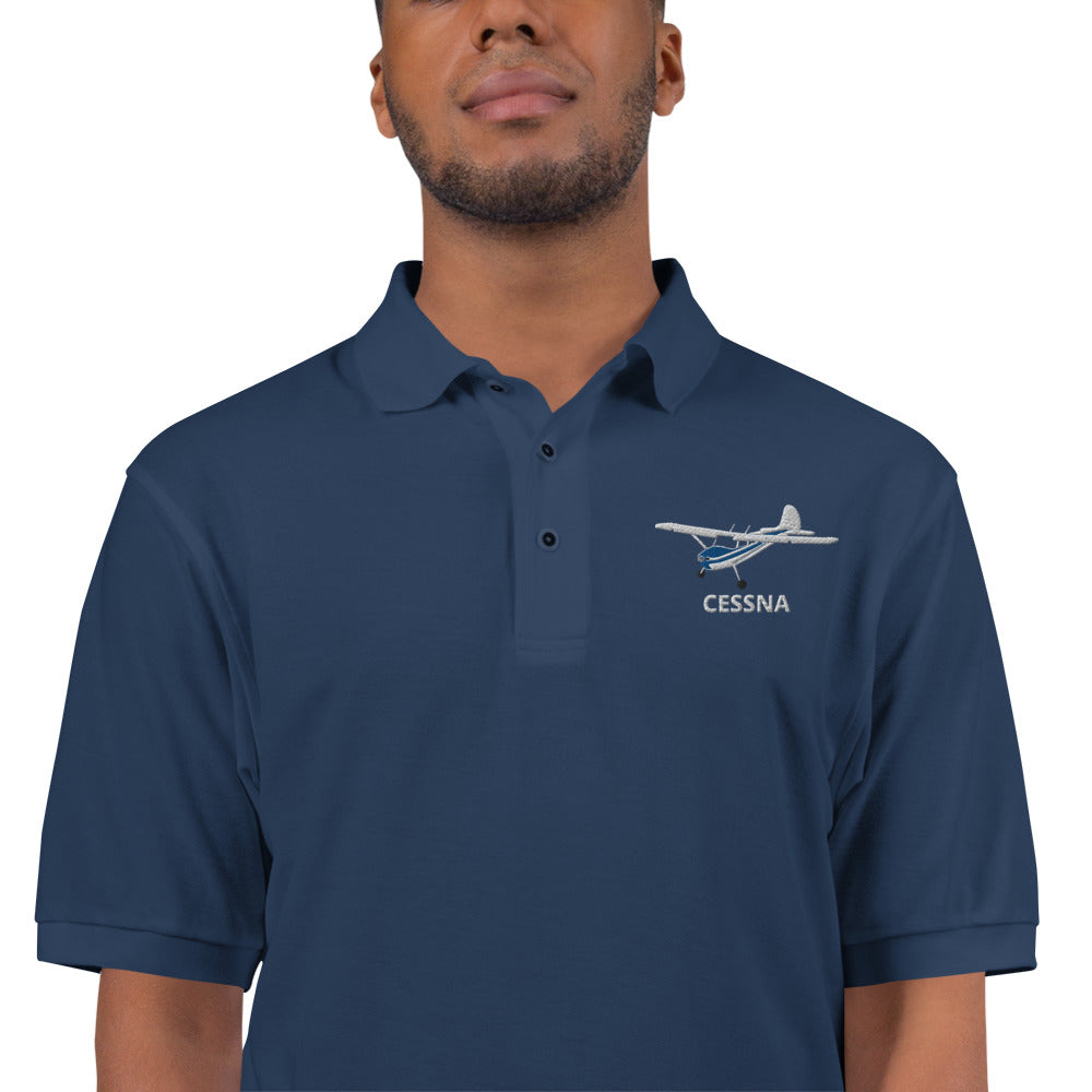 CESSNA 170 White - Blue embroidered Men's Premium Aviation Polo