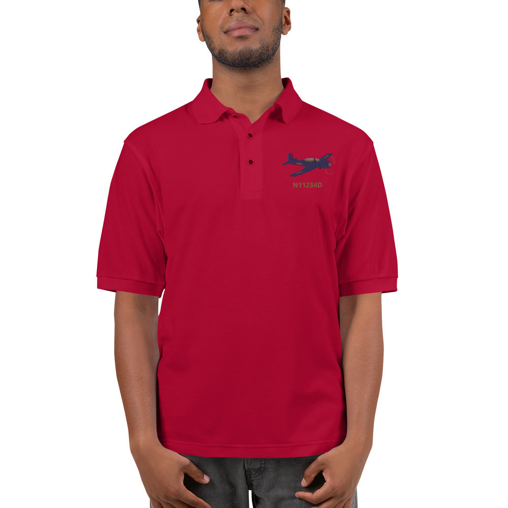 Warbird Nanchang CJ-6 CUSTOM N Number Embroidered Men's Premium Aviation Polo