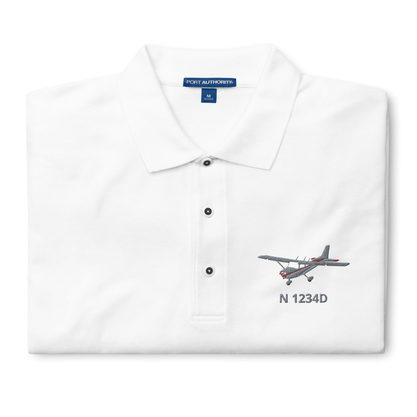 CESSNA 172 Skyhawk Polished Grey - Red CUSTOM N Number Embroidered Men's Premium Aviation  Polo