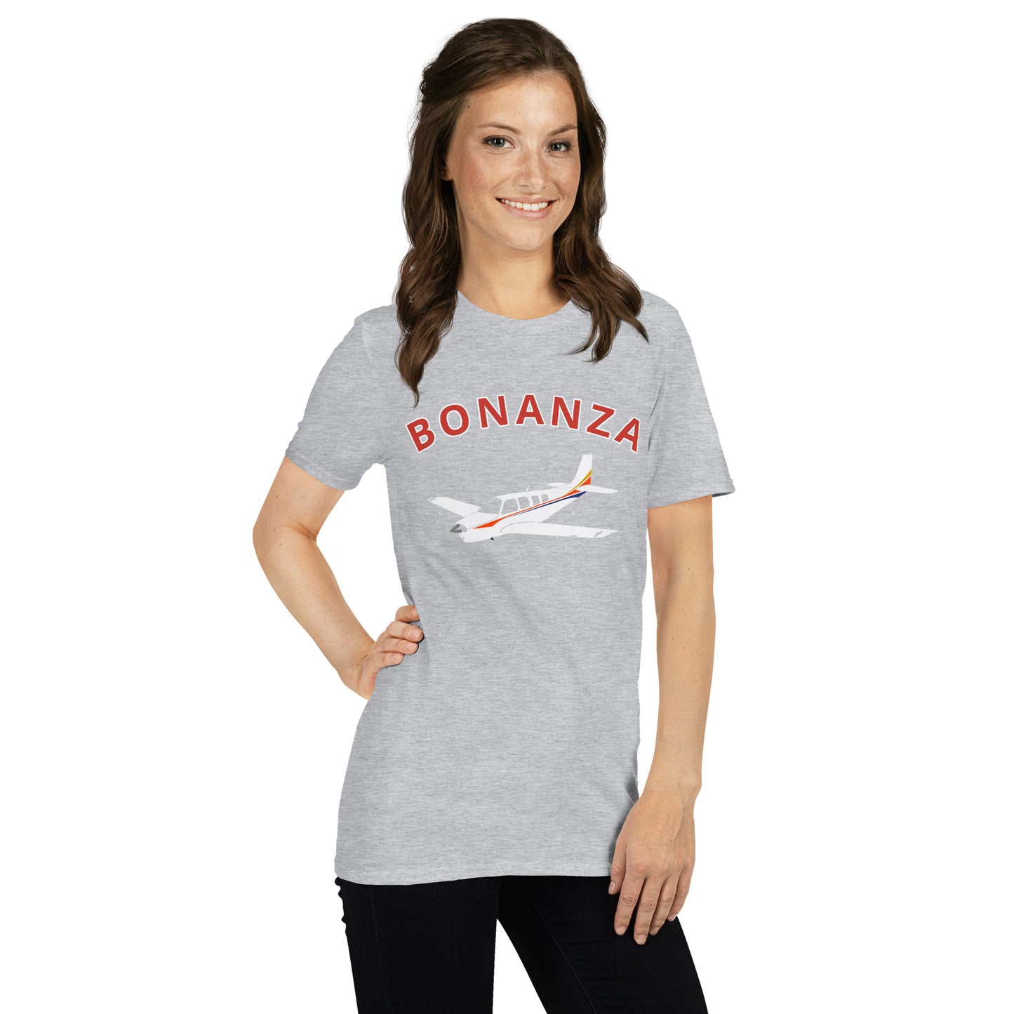 BONANZA A36  White with Stripe Graphic Short-Sleeve Unisex classic fit aviation T-Shirt.