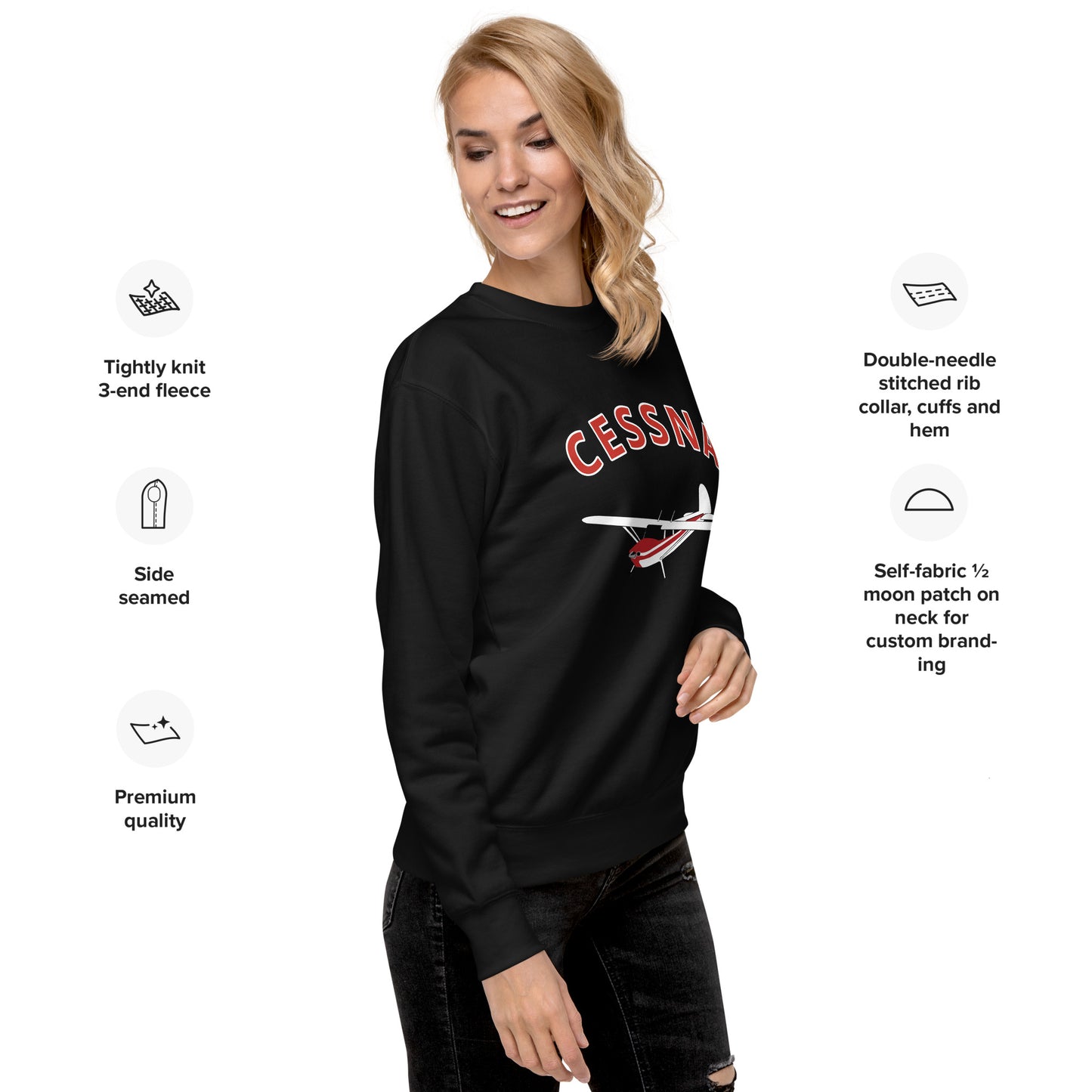 CESSNA 140 White-Red Printed Unisex Cozy Fleece Aviation Premium Sweatshirt