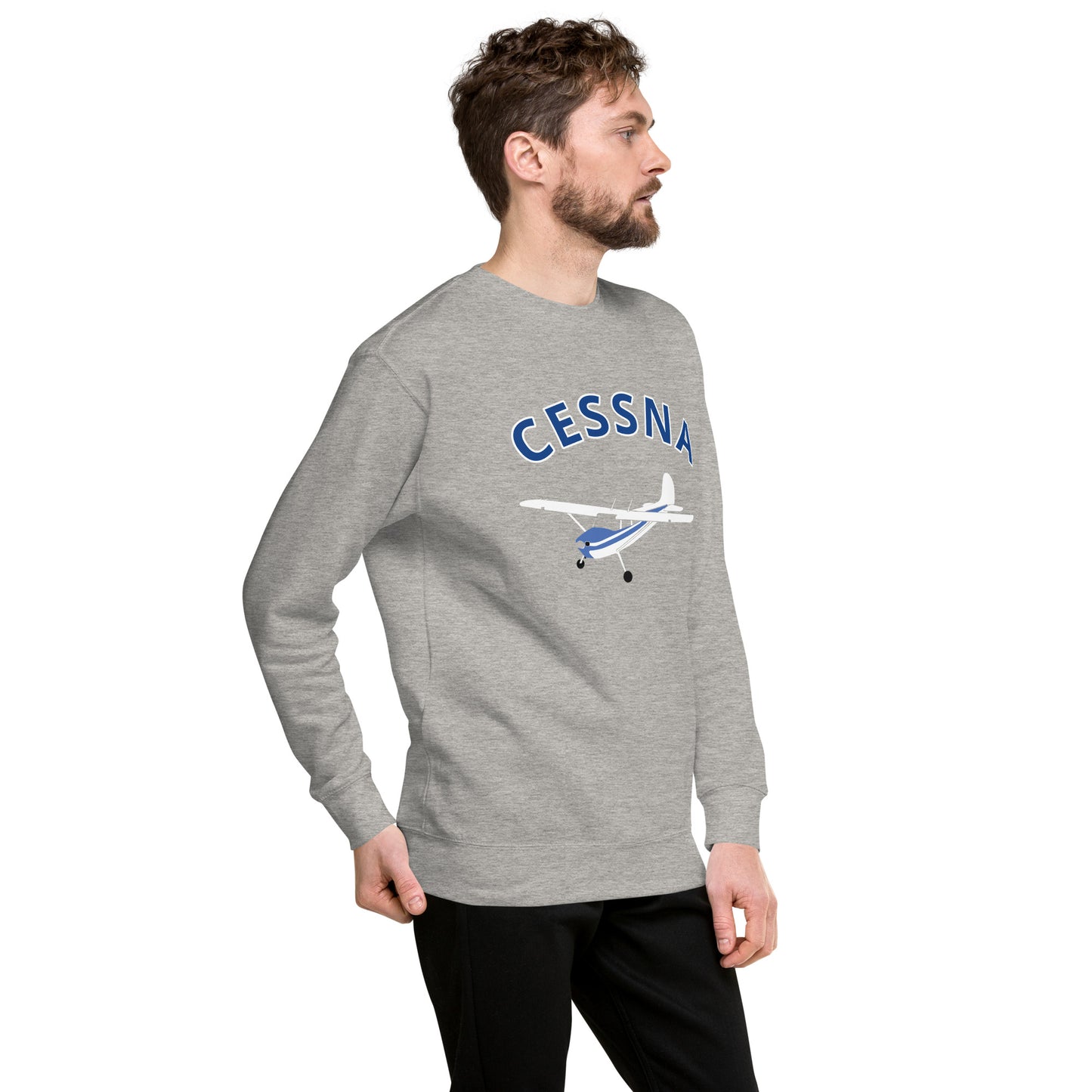 CESSNA 170 white -blue Printed Unisex Cozy Fleece Aviation Premium Sweatshirt