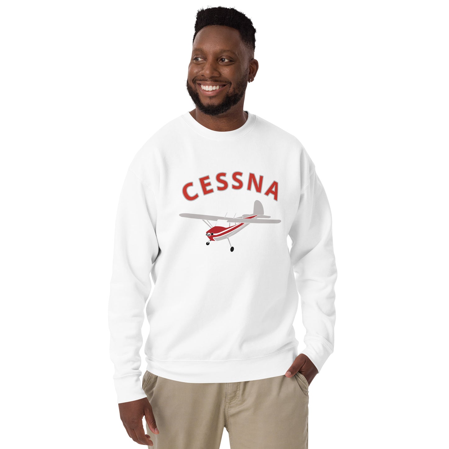 CESSNA 140 Polished grey -red Printed Unisex Cozy Fleece Aviation Premium Sweatshirt