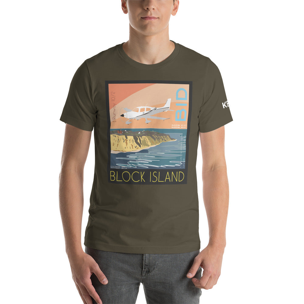 CIRRUS Block Island Airport, RI Vintage Short-sleeve unisex t-shirt - KBID Sleeve airport code