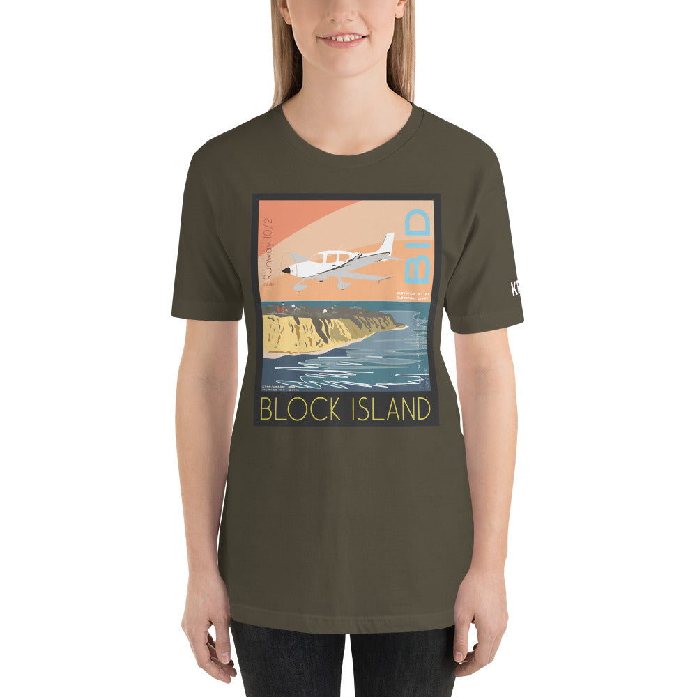 CIRRUS Block Island Airport, RI Vintage Short-sleeve unisex t-shirt - KBID Sleeve airport code