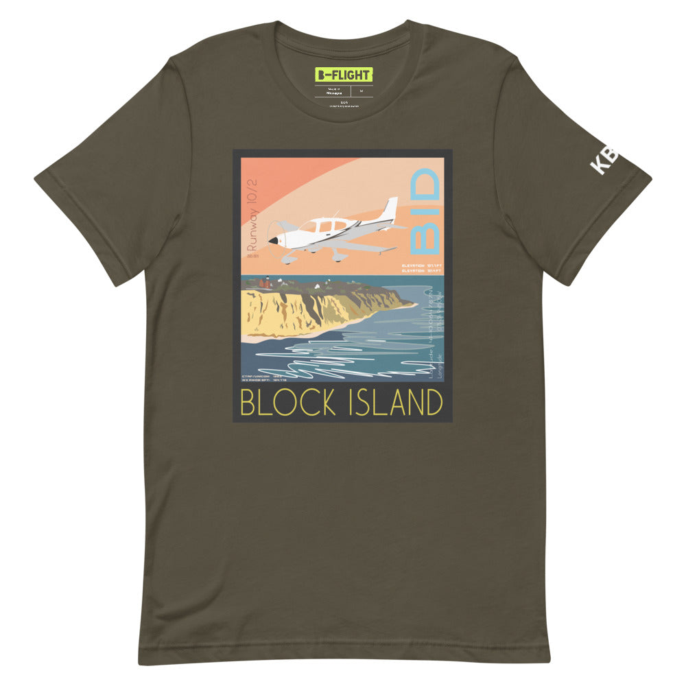 CIRRUS Block Island Airport, RI Vintage Short-sleeve unisex t-shirt - KBID Sleeve airport code