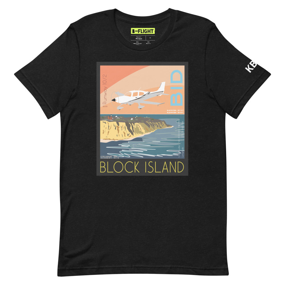 CIRRUS Block Island Airport, RI Vintage Short-sleeve unisex t-shirt - KBID Sleeve airport code