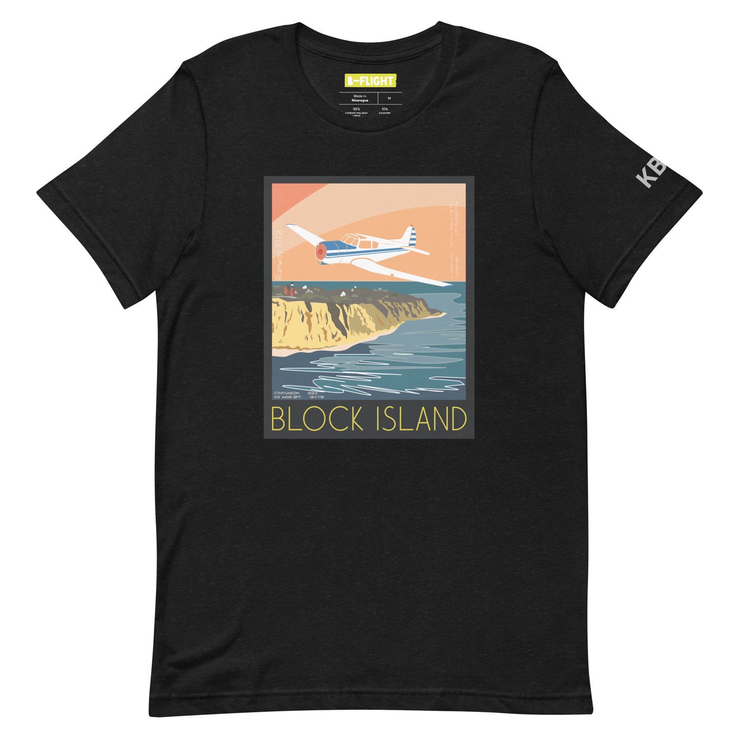 YAK 18T Block Island, RI Vintage Short-sleeve unisex t-shirt - KBID Sleeve airport code