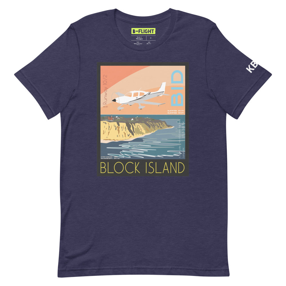 CIRRUS Block Island Airport, RI Vintage Short-sleeve unisex t-shirt - KBID Sleeve airport code
