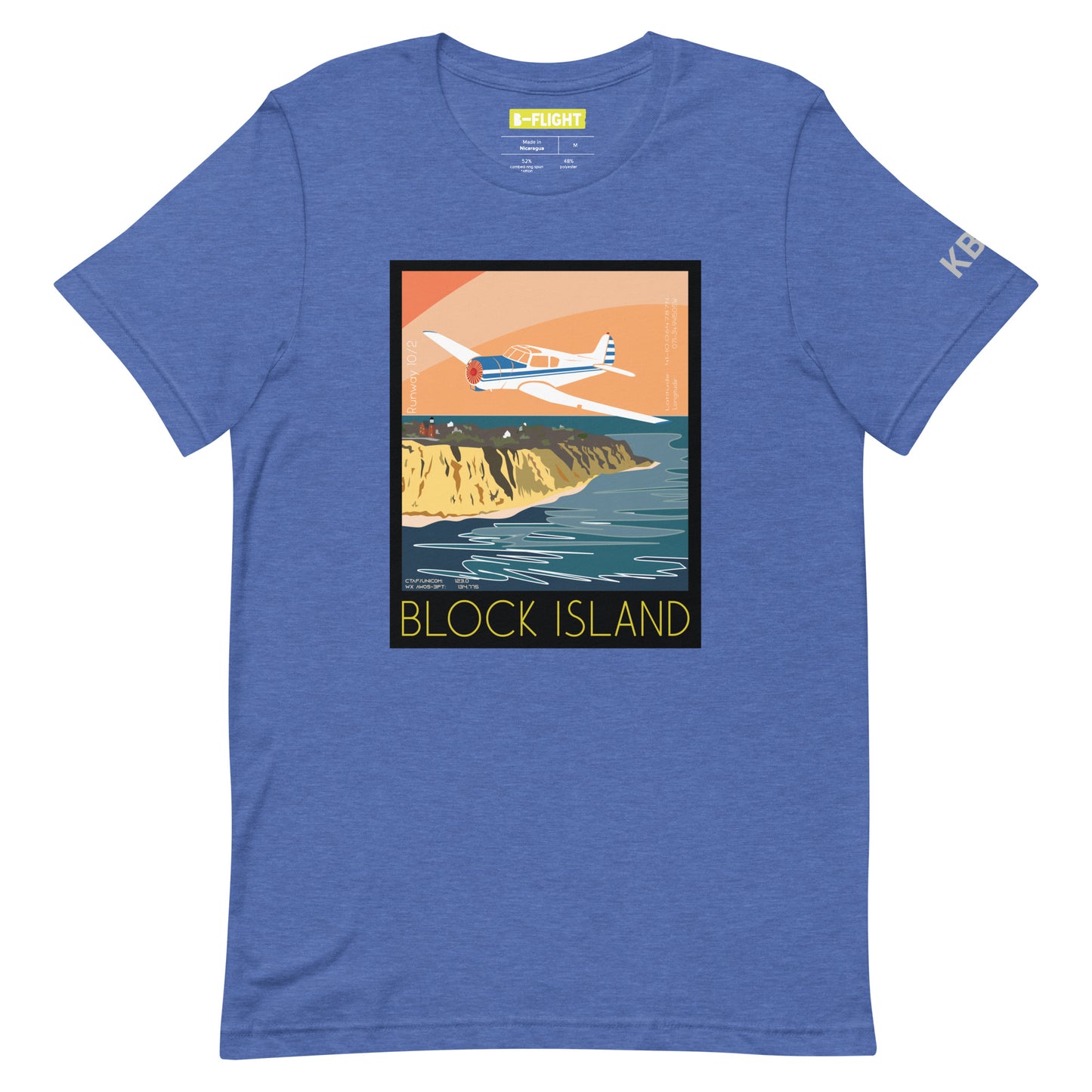 YAK 18T Block Island, RI Vintage Short-sleeve unisex t-shirt - KBID Sleeve airport code