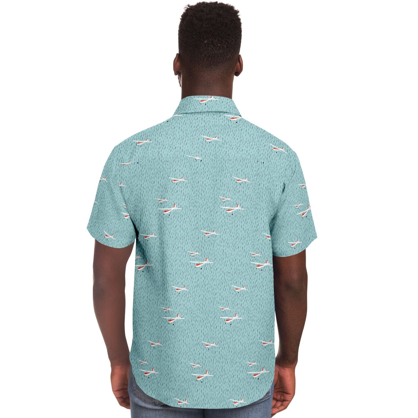 CESSNA 180 Skywagon Printed Short Sleeve Button Down Shirt - Light Turquoise - Poplin