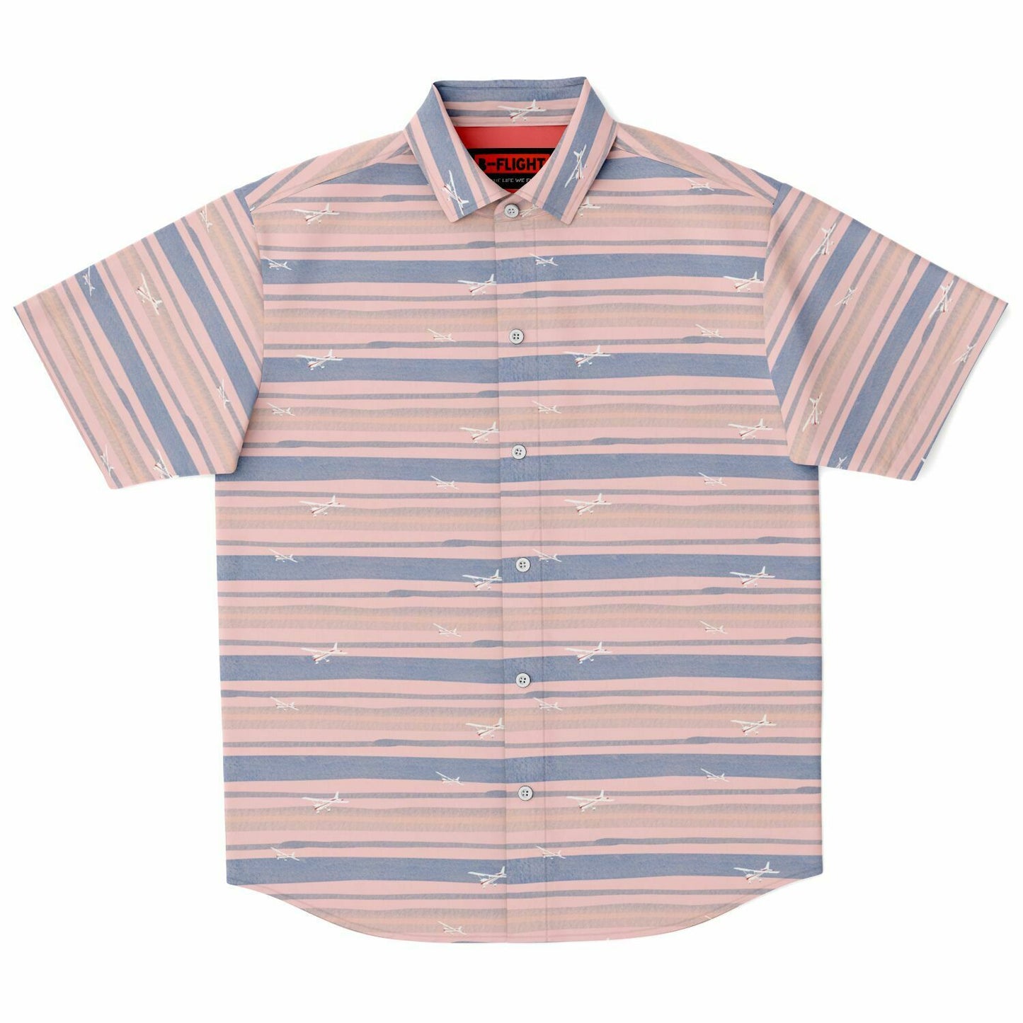 Button-down striped shirt CESSNA 172 Skyhawk white-blue aircraft - poplin feel- Short-sleeve