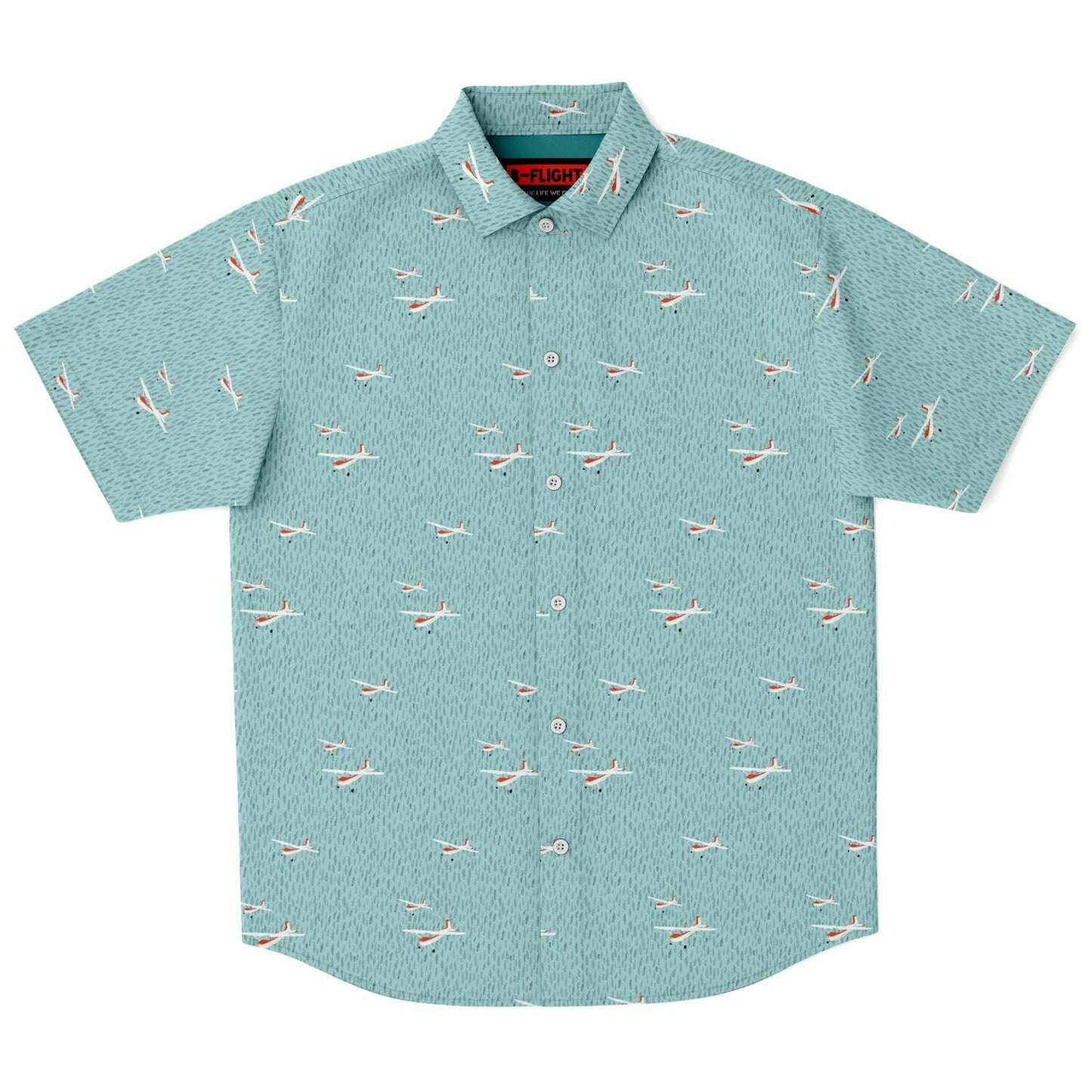 CESSNA 180 Skywagon Printed Short Sleeve Button Down Shirt - Light Turquoise - Poplin