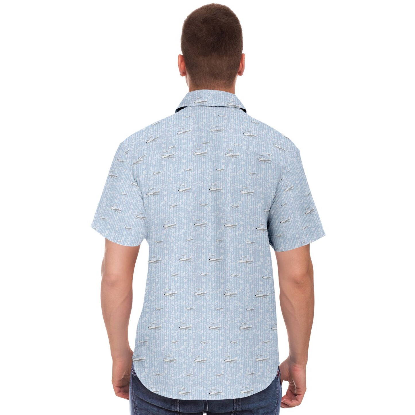 CIRRUS white grey aircraft printed Short Sleeve Button Down Shirt - poplin