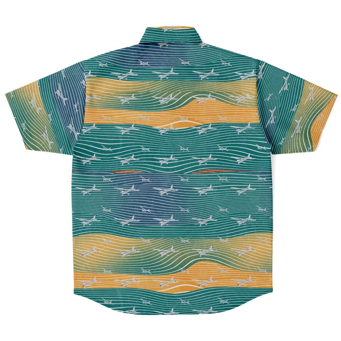 Button-down shirt  CESSNA 172 Skyhawk silver-polished plane Aviation teal abstract line poplin feel- Short-sleeve