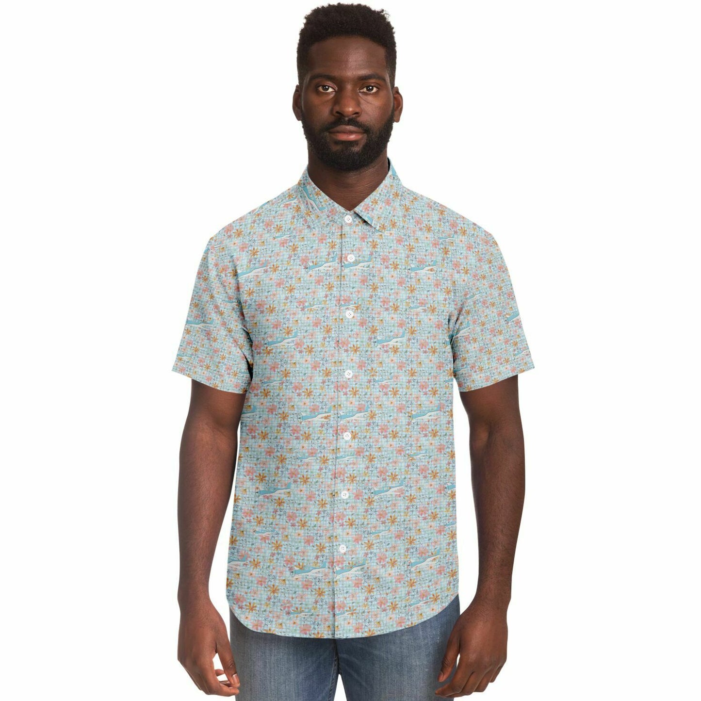 Button-down floral CIRRUS aircraft spread collar shirt - poplin feel- Short-sleeve