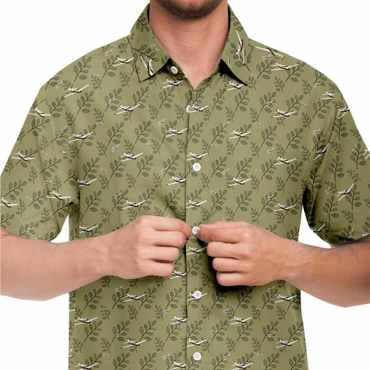 PIPER COMANCHE printed Short Sleeve Button Down Shirt - Olive - poplin